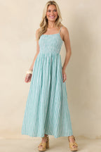 Women's Z Supply La Palma Green Bayside Stripe Linen Maxi Dress | 55% Linen & 45% Rayon 5