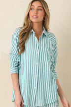 Women's Z Supply La Palma Green Perfect Linen Stripe Top | 55% Linen 1