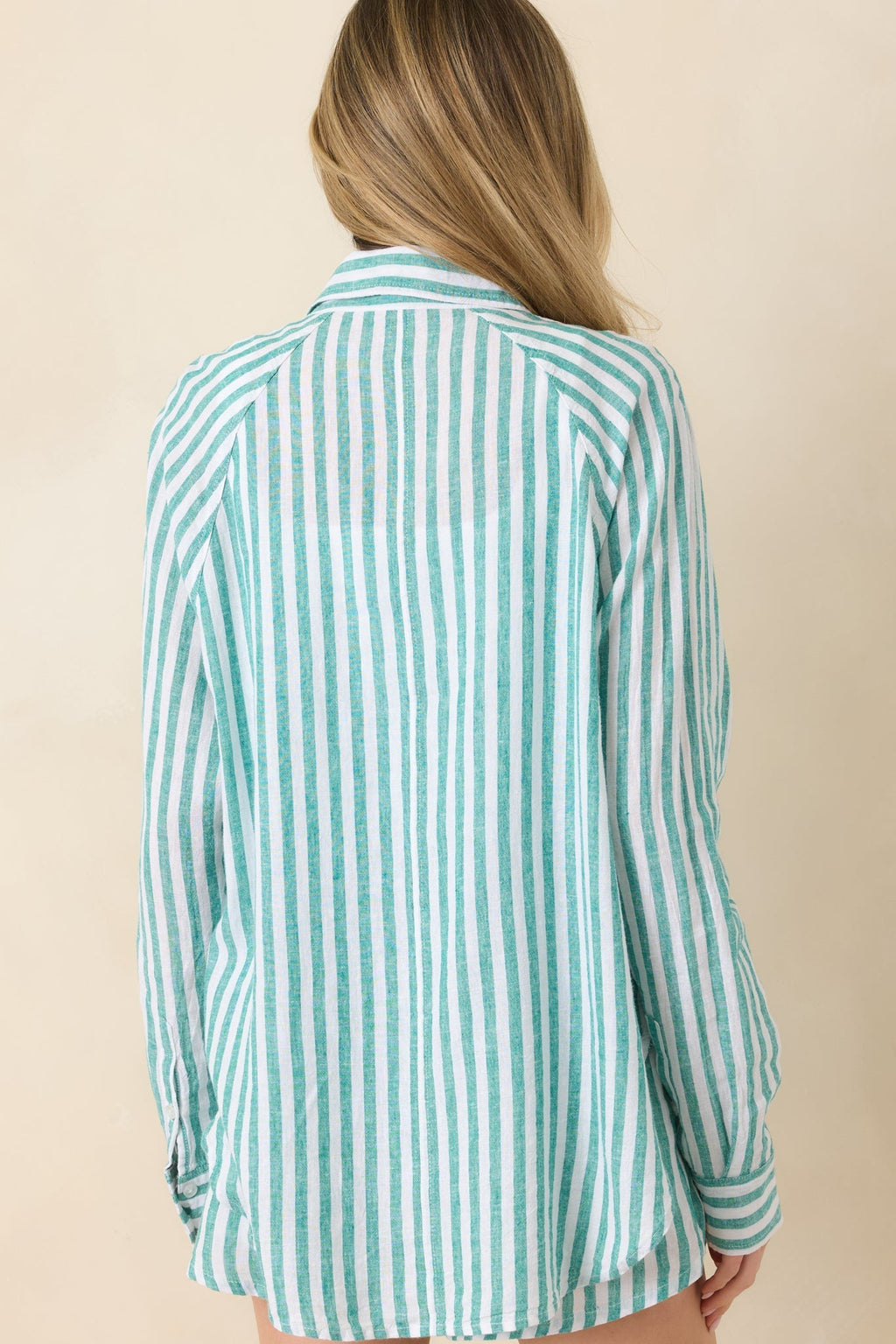 Women's Z Supply La Palma Green Perfect Linen Stripe Top | 55% Linen 7