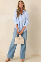 Women's Z Supply Light Blue Perfect Linen Stripe Top | 55% Linen 4