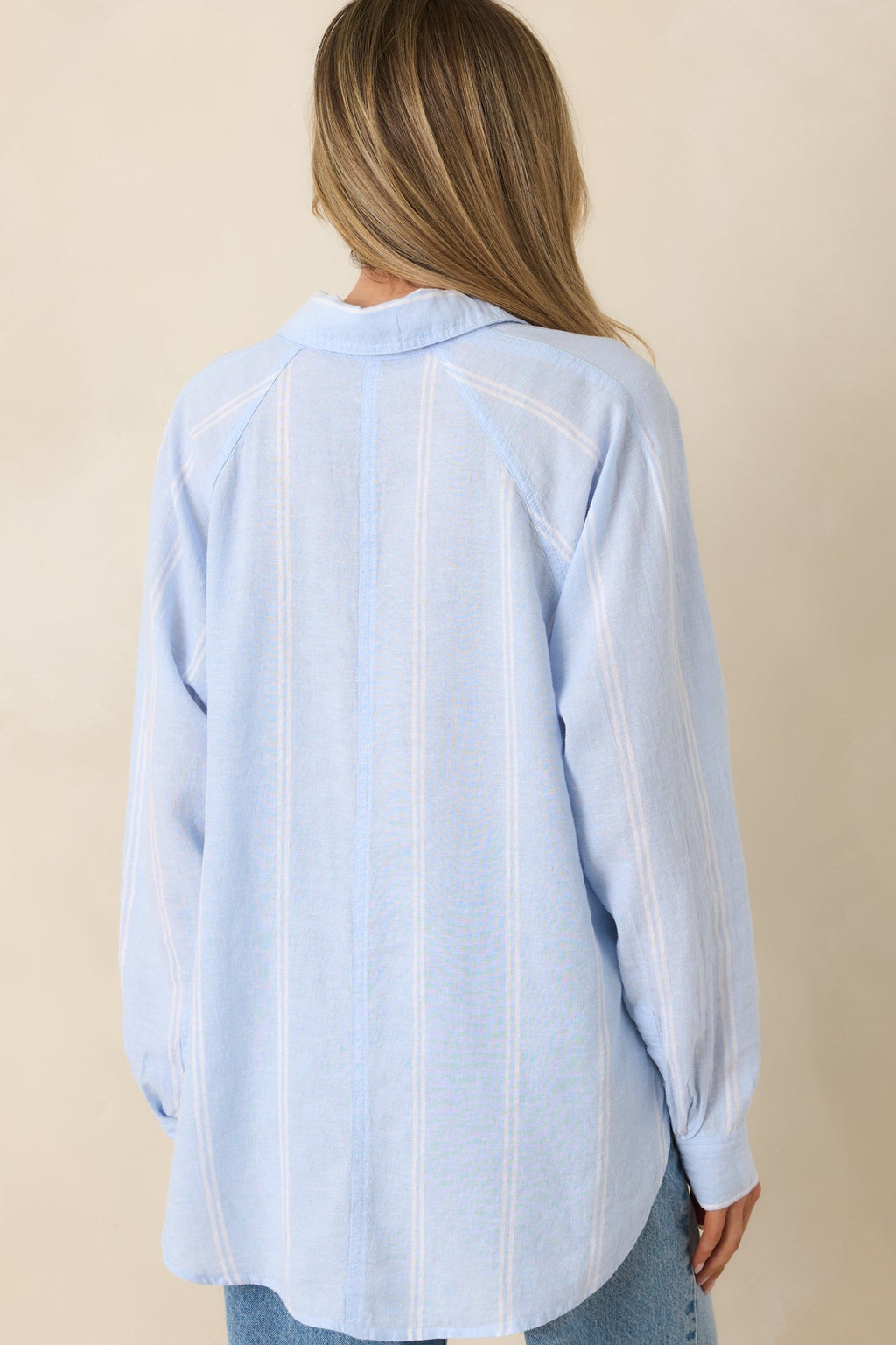 Women's Z Supply Light Blue Perfect Linen Stripe Top | 55% Linen 7