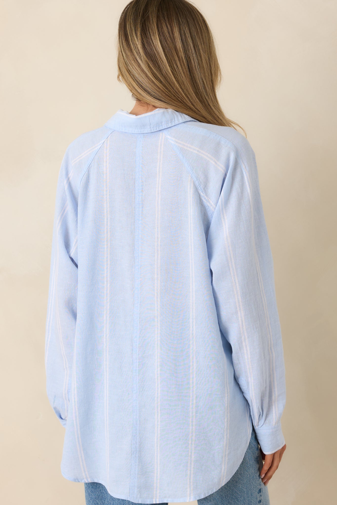 Women's Z Supply Light Blue Perfect Linen Stripe Top | 55% Linen 7
