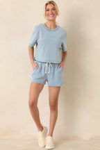 Women's Z Supply Medium Wash Curran Knit Denim Cropped Sweatshirt | 85% Cotton & 15% Polyester 0