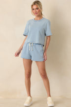 Women's Z Supply Medium Wash Curran Knit Denim Cropped Sweatshirt | 85% Cotton & 15% Polyester 3