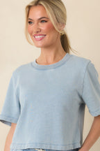 Women's Z Supply Medium Wash Curran Knit Denim Cropped Sweatshirt | 85% Cotton & 15% Polyester 5