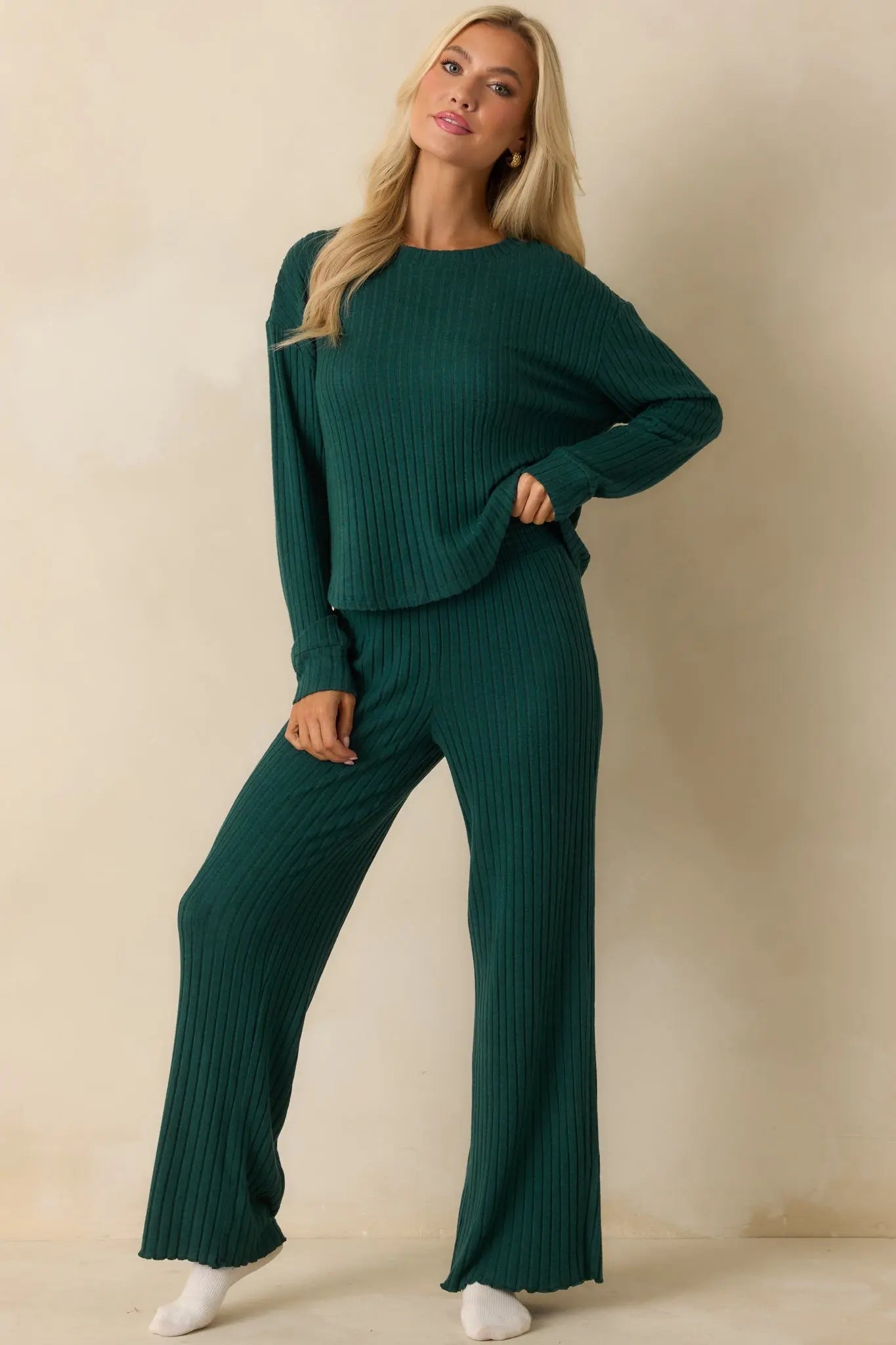 Women's Z Supply Mistletoe Green Dawn Smocked Ribbed Knit Pants | 97% Polyester & 3% Spandex 1