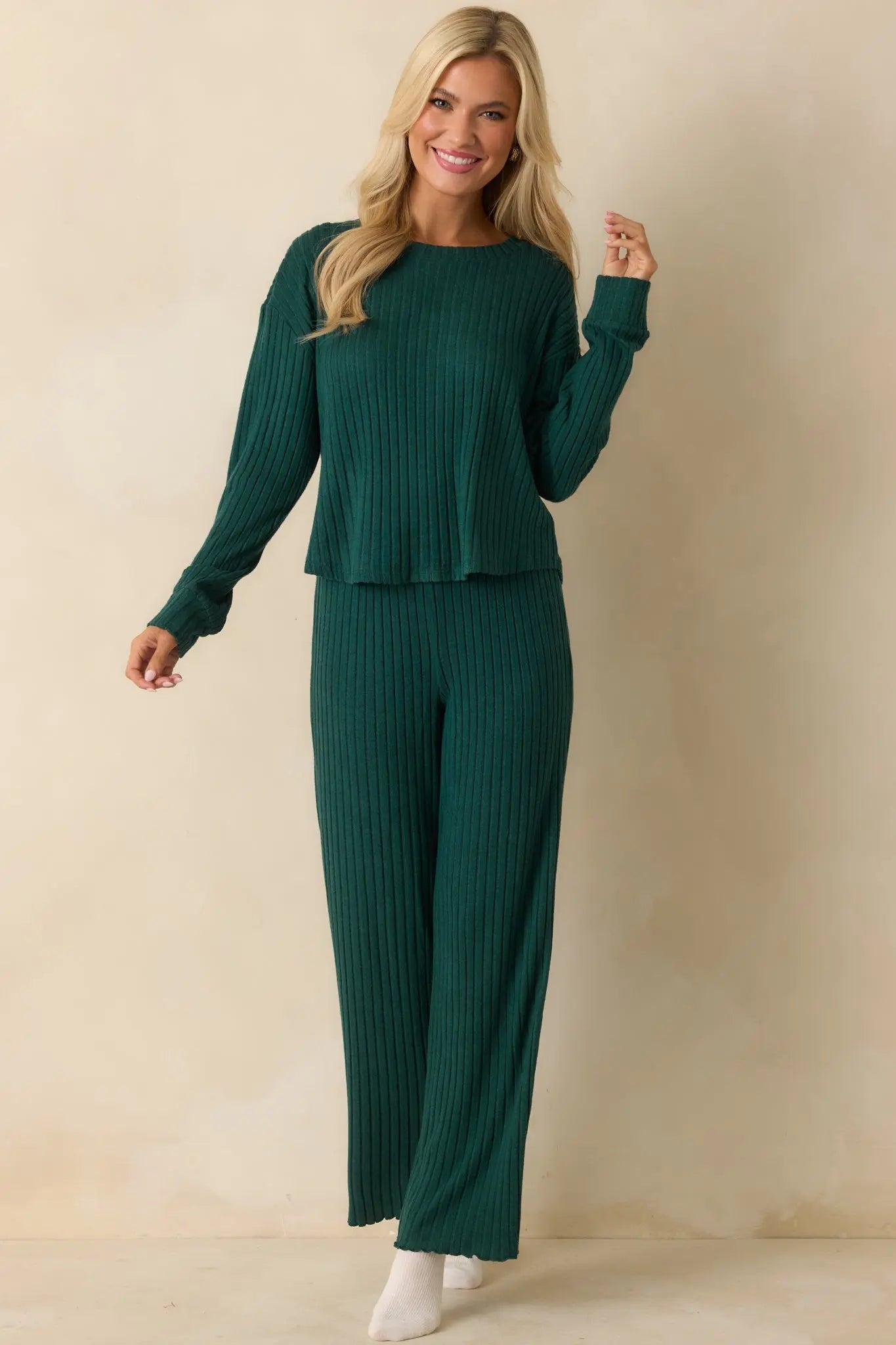 Women's Z Supply Mistletoe Green Dawn Smocked Ribbed Knit Pants | 97% Polyester & 3% Spandex 2