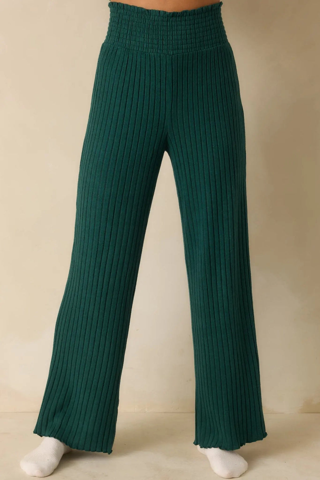Women's Z Supply Mistletoe Green Dawn Smocked Ribbed Knit Pants | 97% Polyester & 3% Spandex 3
