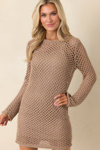 Women's Z Supply Mocha Brown Calabria Shimmer Crochet Mini Dress | 54% Polyester 5