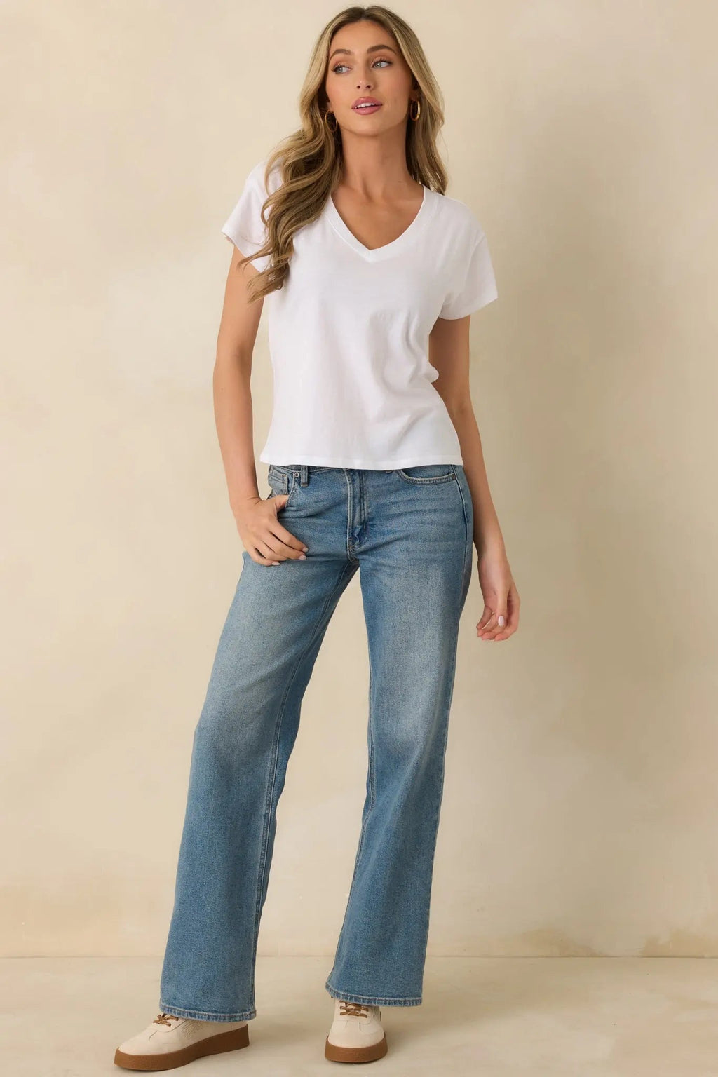 Women's Z Supply Modern Tri Blend White V-Neck Tee | 50% Polyester 1
