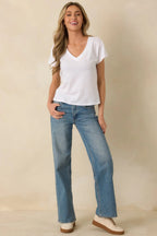 Women's Z Supply Modern Tri Blend White V-Neck Tee | 50% Polyester 3
