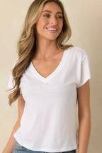 Women's Z Supply Modern Tri Blend White V-Neck Tee | 50% Polyester 4