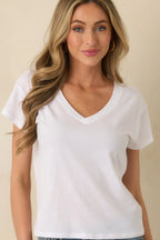 Women's Z Supply Modern Tri Blend White V-Neck Tee | 50% Polyester 5