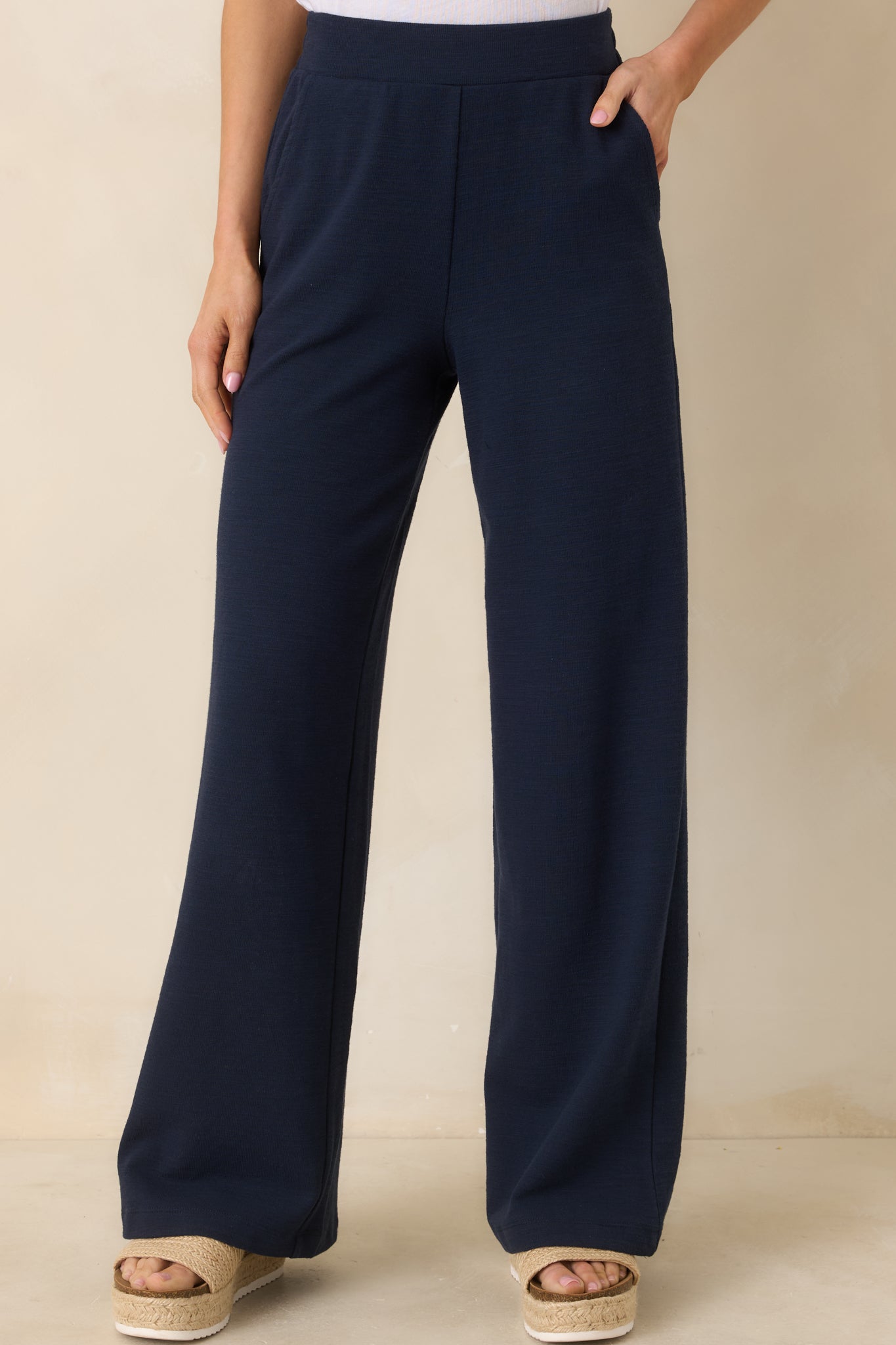 Women's Z Supply Navy Blue Andre Wide Leg Pants | 60% Cotton 0