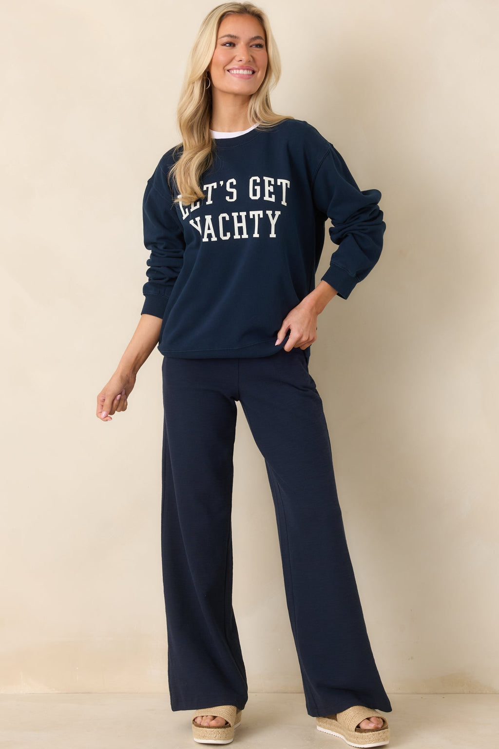 Women's Z Supply Navy Blue Andre Wide Leg Pants | 60% Cotton 1