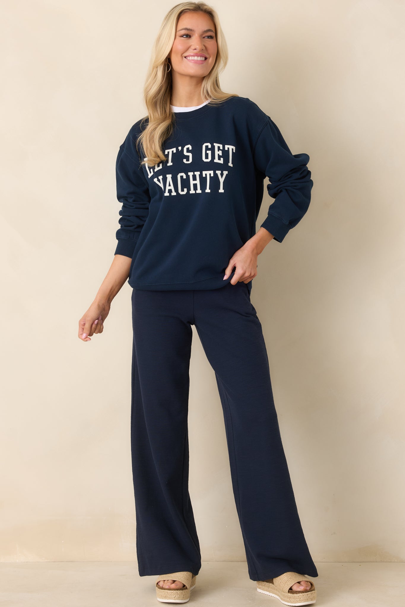 Women's Z Supply Navy Blue Andre Wide Leg Pants | 60% Cotton 1