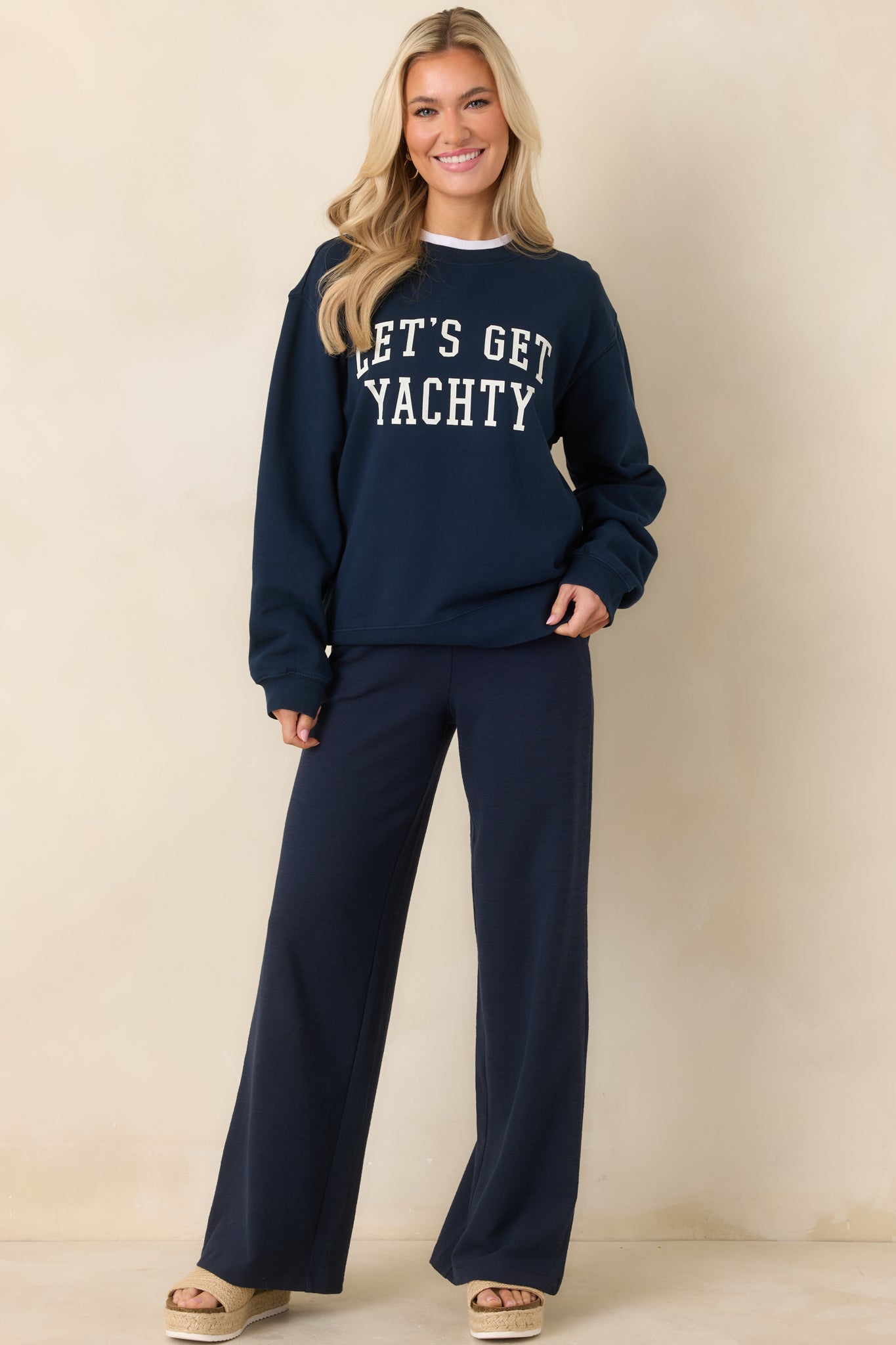 Women's Z Supply Navy Blue Andre Wide Leg Pants | 60% Cotton 2