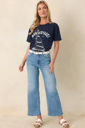 Women's Z Supply Navy Blue Cotton Voyage Boyfriend Tee | 100% Cotton 0