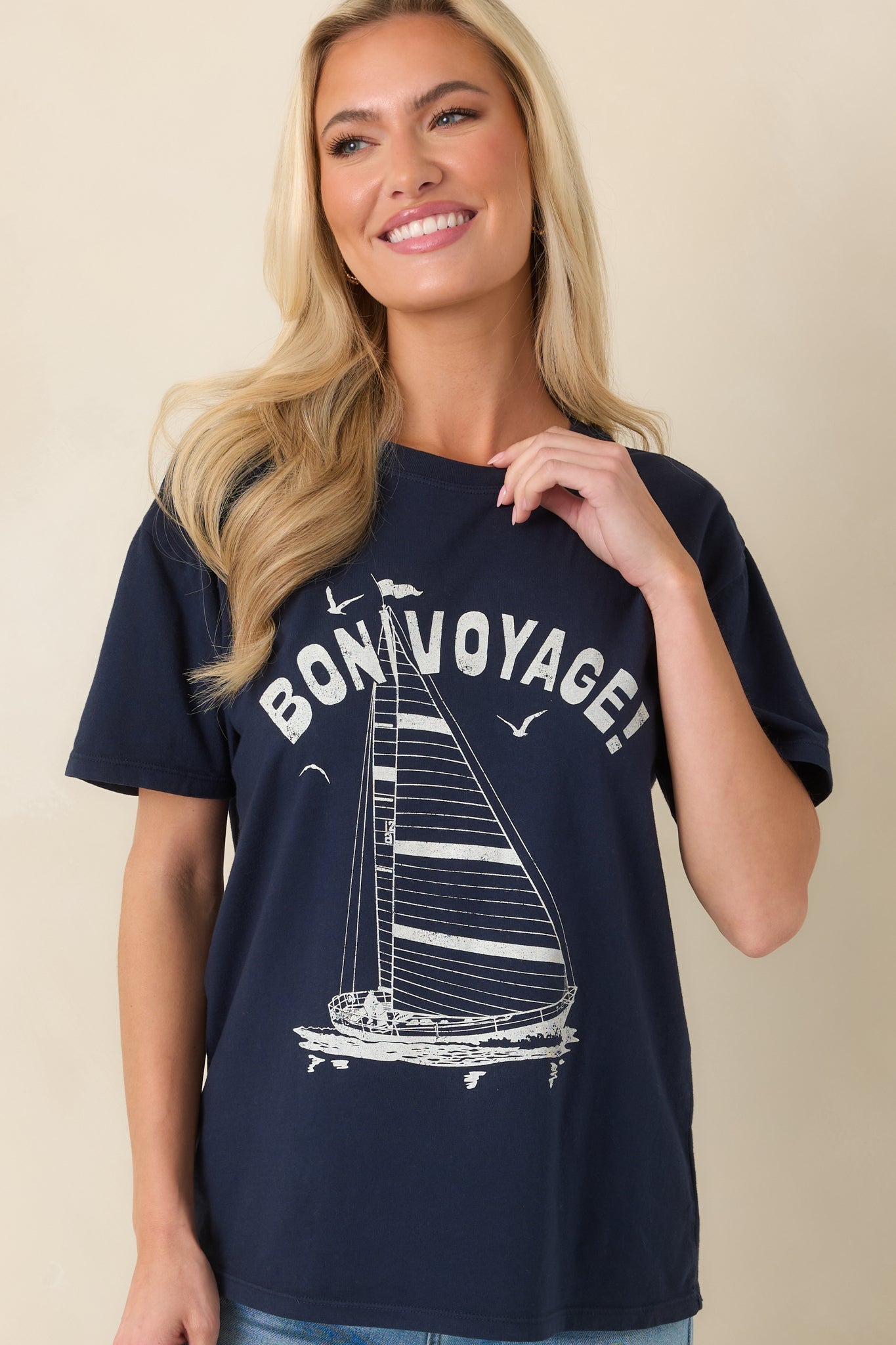 Women's Z Supply Navy Blue Cotton Voyage Boyfriend Tee | 100% Cotton 5