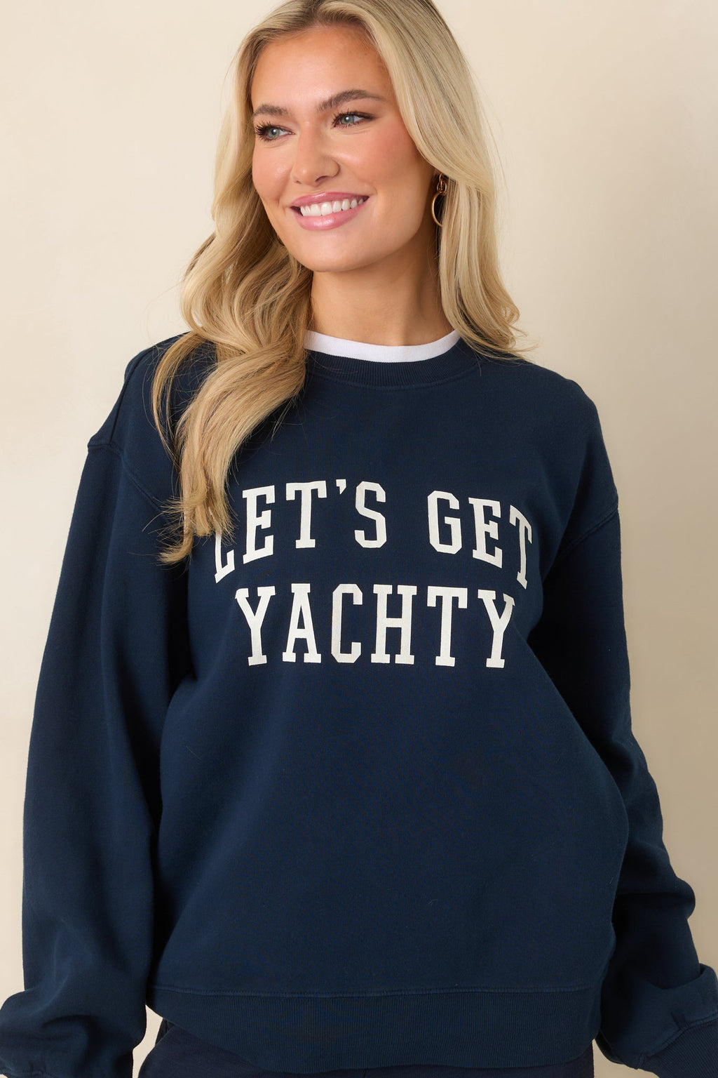Women's Z Supply Navy Blue Cotton Yachty Boyfriend Sweatshirt | 100% Cotton 1