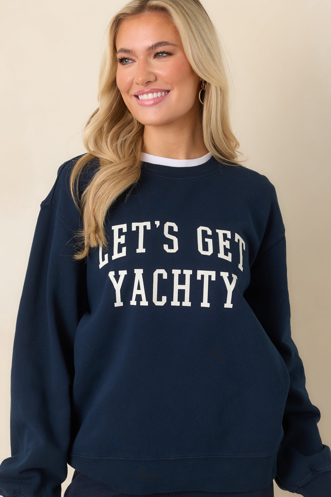 Women's Z Supply Navy Blue Cotton Yachty Boyfriend Sweatshirt | 100% Cotton 1