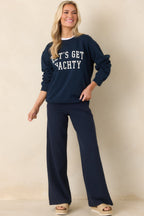 Women's Z Supply Navy Blue Cotton Yachty Boyfriend Sweatshirt | 100% Cotton 3