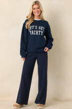 Women's Z Supply Navy Blue Cotton Yachty Boyfriend Sweatshirt | 100% Cotton 4