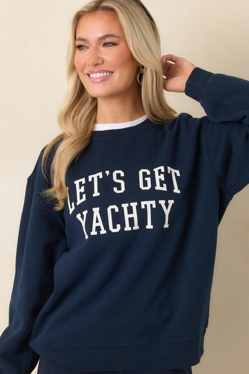 Women's Z Supply Navy Blue Cotton Yachty Boyfriend Sweatshirt | 100% Cotton 5