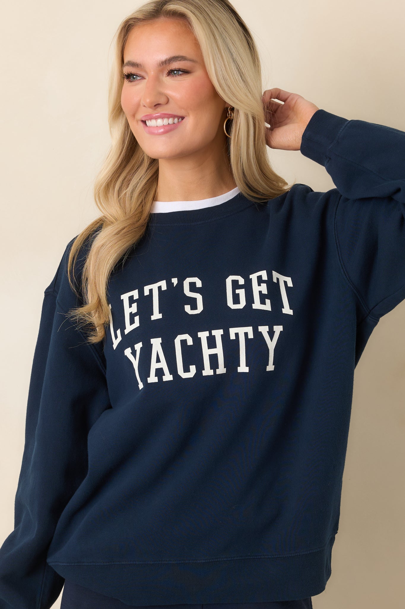 Women's Z Supply Navy Blue Cotton Yachty Boyfriend Sweatshirt | 100% Cotton 5