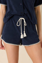 Women's Z Supply Navy Cotton Blend Coastline Loop Terry Shorts | 76% Cotton & 24% Polyester 0