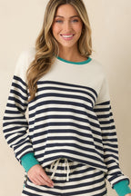 Women's Z Supply Navy Cotton Blend Layer Up Stripe Sweatshirt | 60% Cotton & 40% Polyester 7