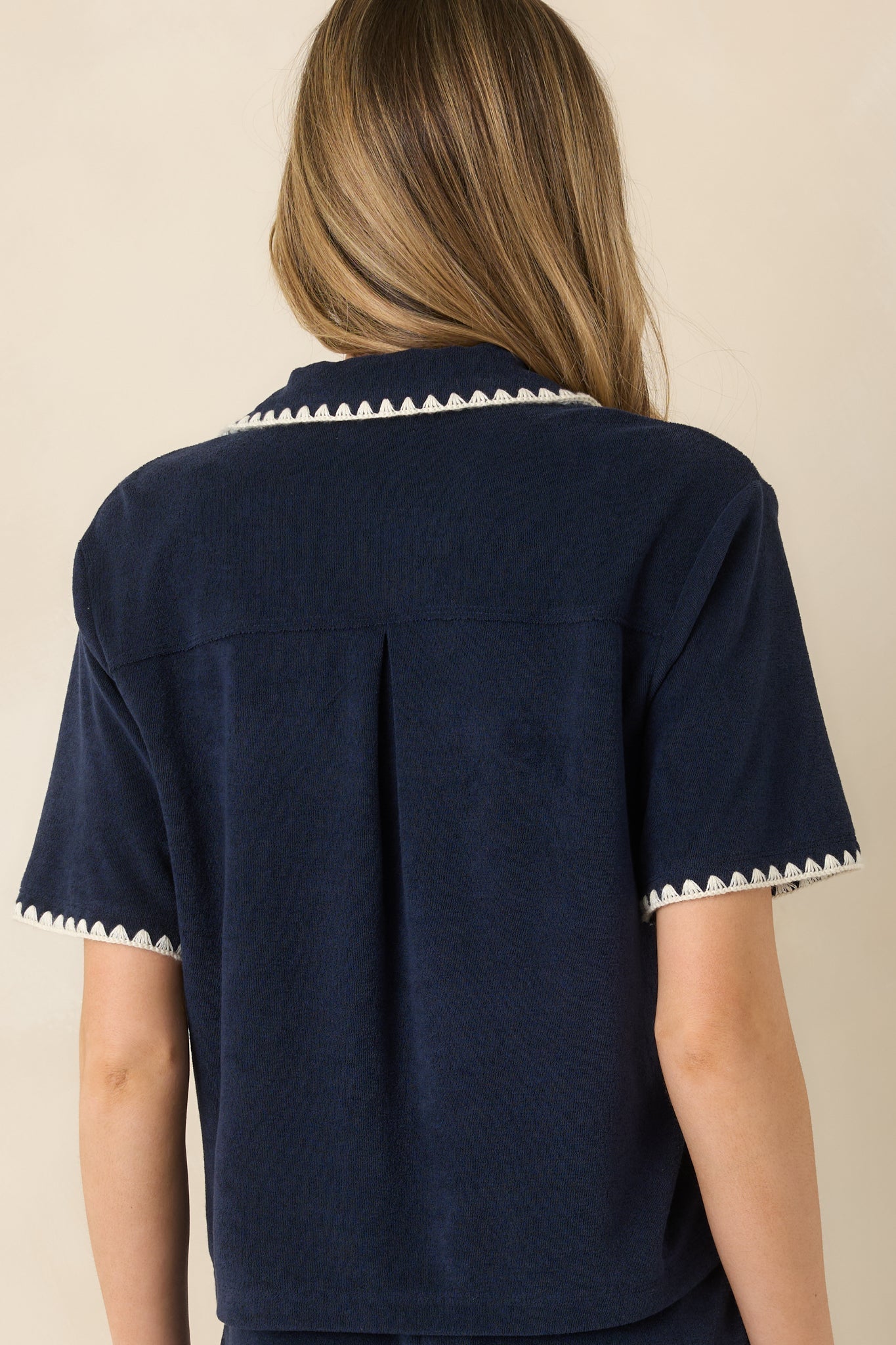Women's Z Supply Navy Cotton Blend Miles Loop Terry Shirt | 76% Cotton & 24% Polyester 7