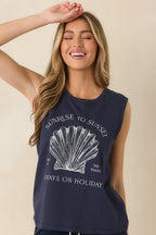 Women's Z Supply Navy Cotton Sunrise Muscle Tank | 100% Cotton 2