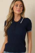 Women's Z Supply Navy Players Polo Top | 70% Rayon & 30% Polyester 4