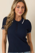 Women's Z Supply Navy Players Polo Top | 70% Rayon & 30% Polyester 5