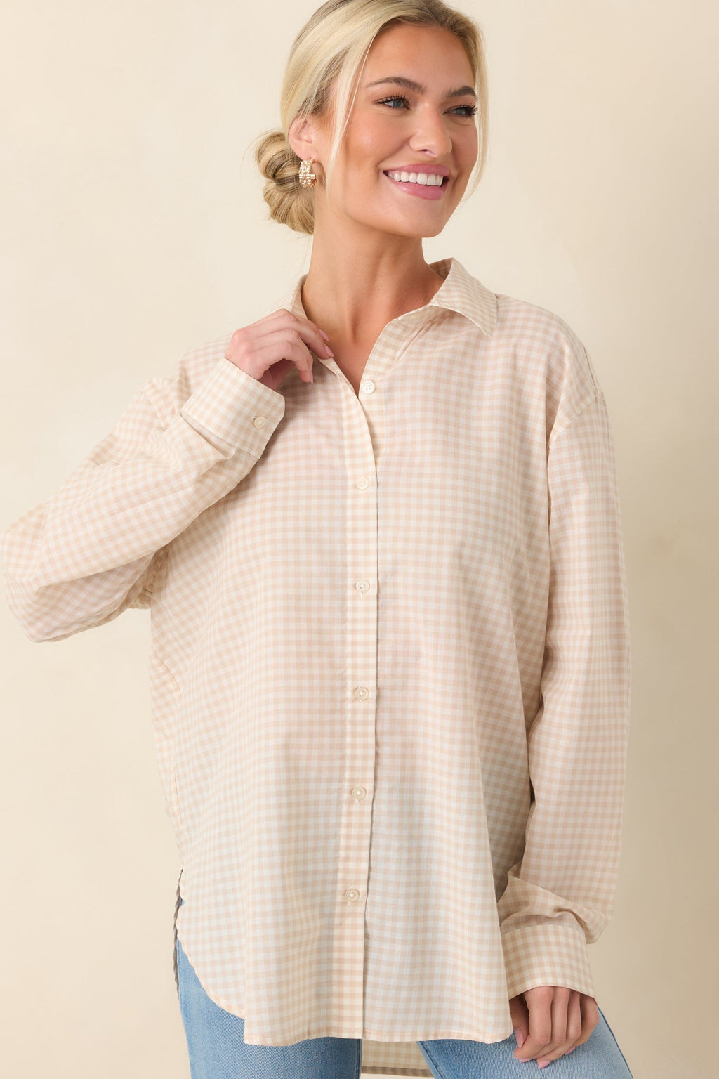 Women's Z Supply Parchment Beige Cotton Seaport Button Up Top | 100% Cotton 5