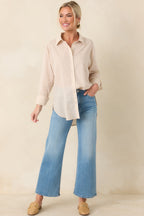 Women's Z Supply Parchment Beige Cotton Seaport Button Up Top | 100% Cotton 6