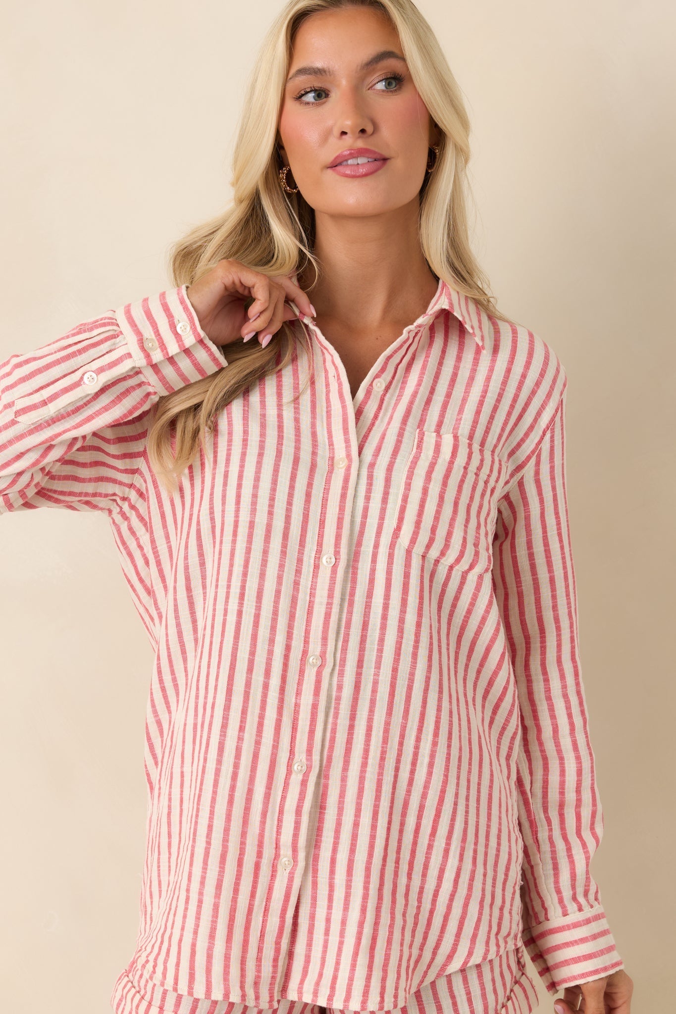 Women's Z Supply Saturdays Red Stripe Cotton Gauze Shirt | 100% Cotton 1