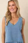 Women's Z Supply Sloane Washed Indigo Cotton Jersey Denim V-Neck Tank | 100% Cotton 0