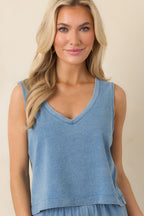 Women's Z Supply Sloane Washed Indigo Cotton Jersey Denim V-Neck Tank | 100% Cotton 1