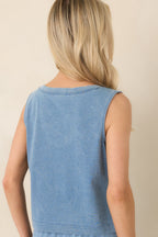 Women's Z Supply Sloane Washed Indigo Cotton Jersey Denim V-Neck Tank | 100% Cotton 2
