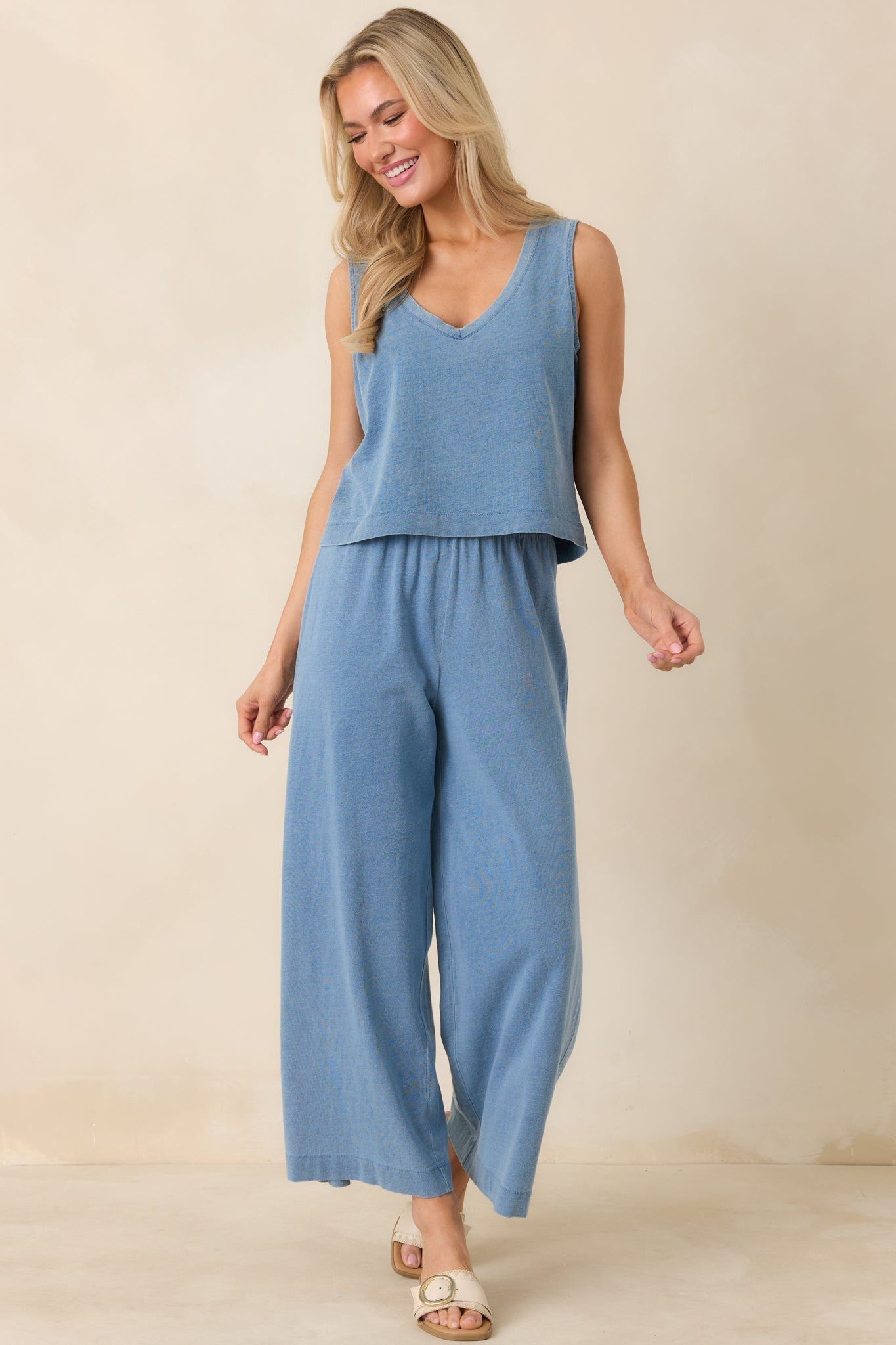 Women's Z Supply Sloane Washed Indigo Cotton Jersey Denim V-Neck Tank | 100% Cotton 6