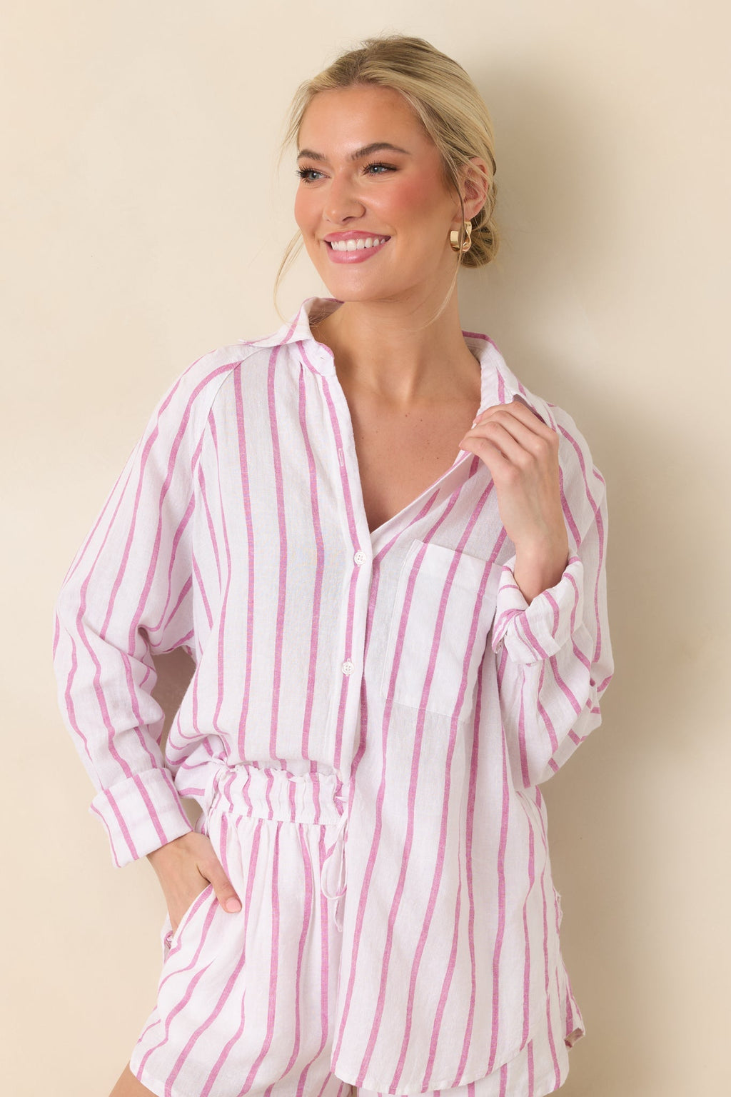 Women's Z Supply Spanish Rose Perfect Linen Stripe Top | 55% Linen 1