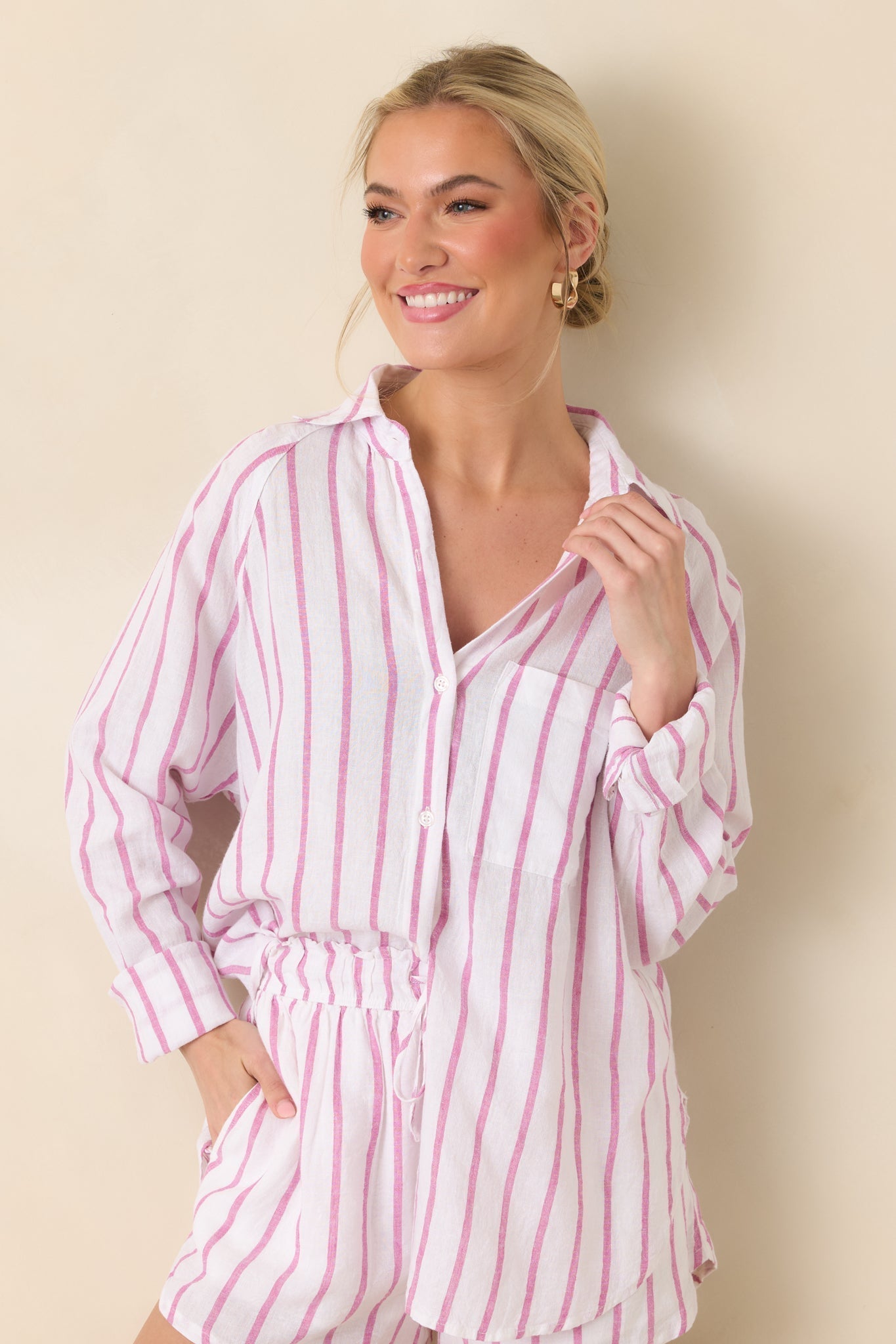 Women's Z Supply Spanish Rose Perfect Linen Stripe Top | 55% Linen 1