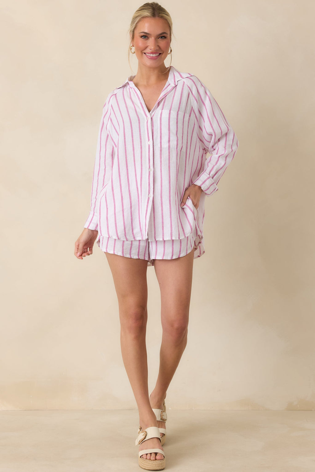 Women's Z Supply Spanish Rose Perfect Linen Stripe Top | 55% Linen 2