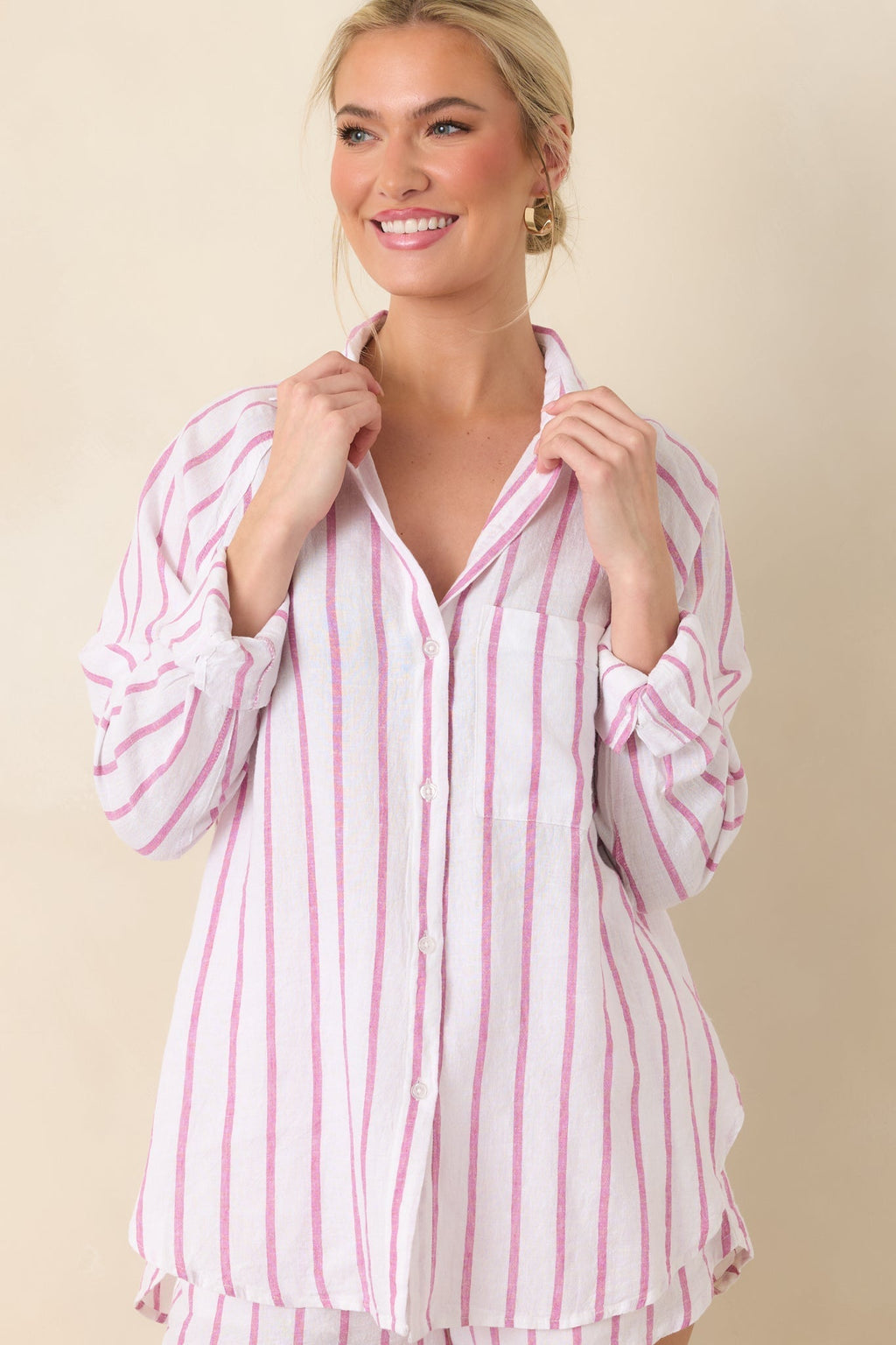 Women's Z Supply Spanish Rose Perfect Linen Stripe Top | 55% Linen 3