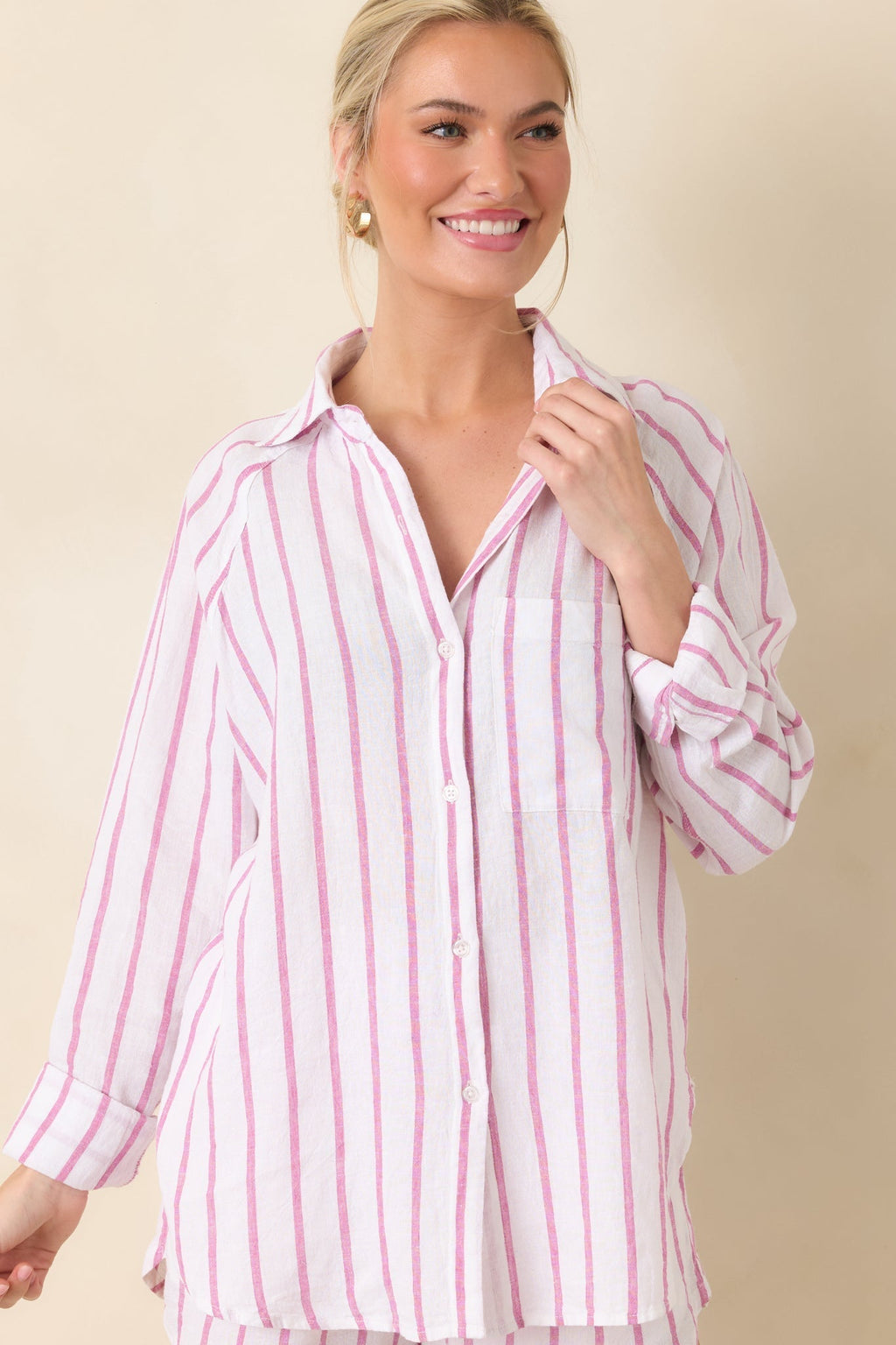 Women's Z Supply Spanish Rose Perfect Linen Stripe Top | 55% Linen 4