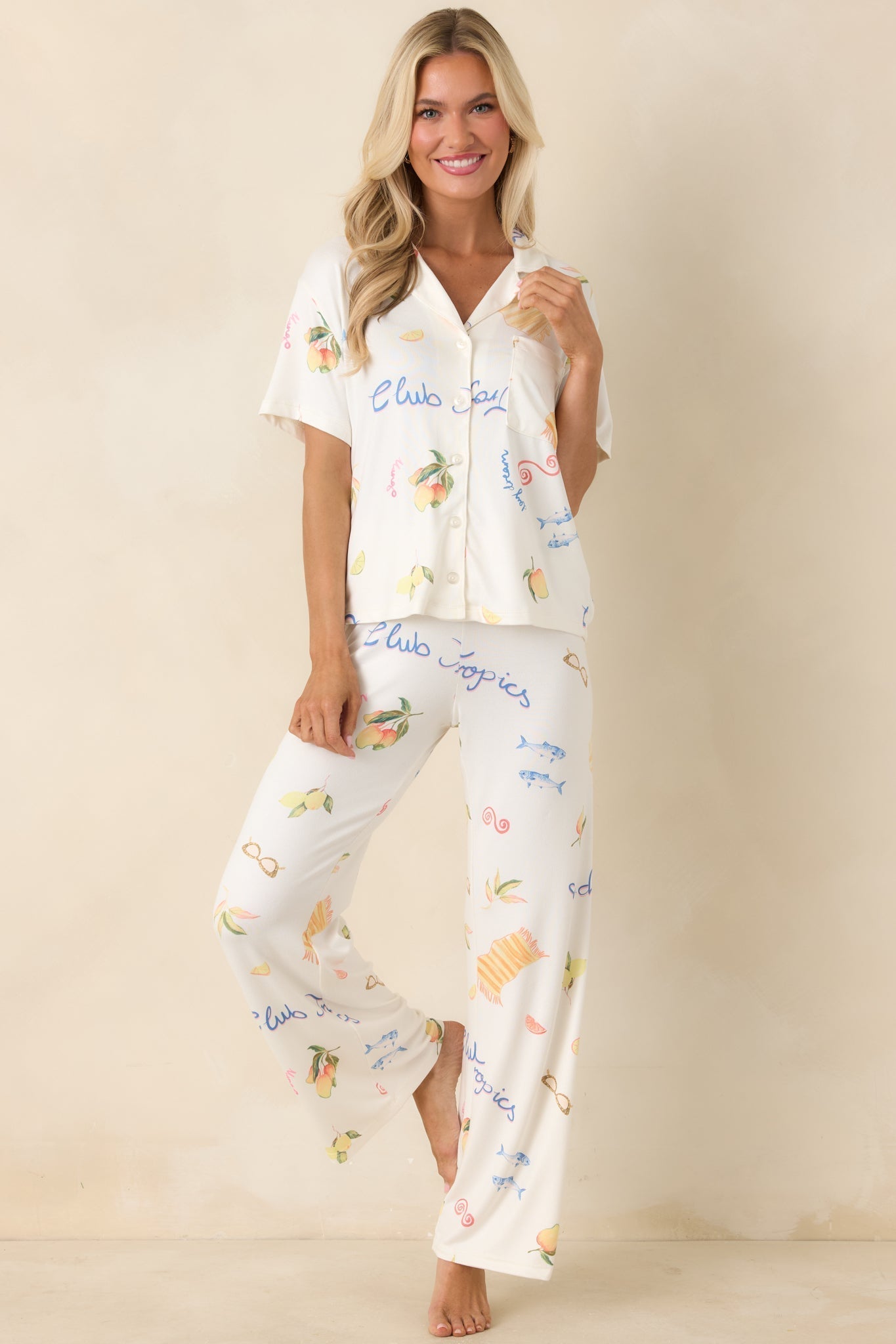 Women's Z Supply Vanilla Ice Beach Days Pajama Top | 95% Polyester & 5% Spandex 0