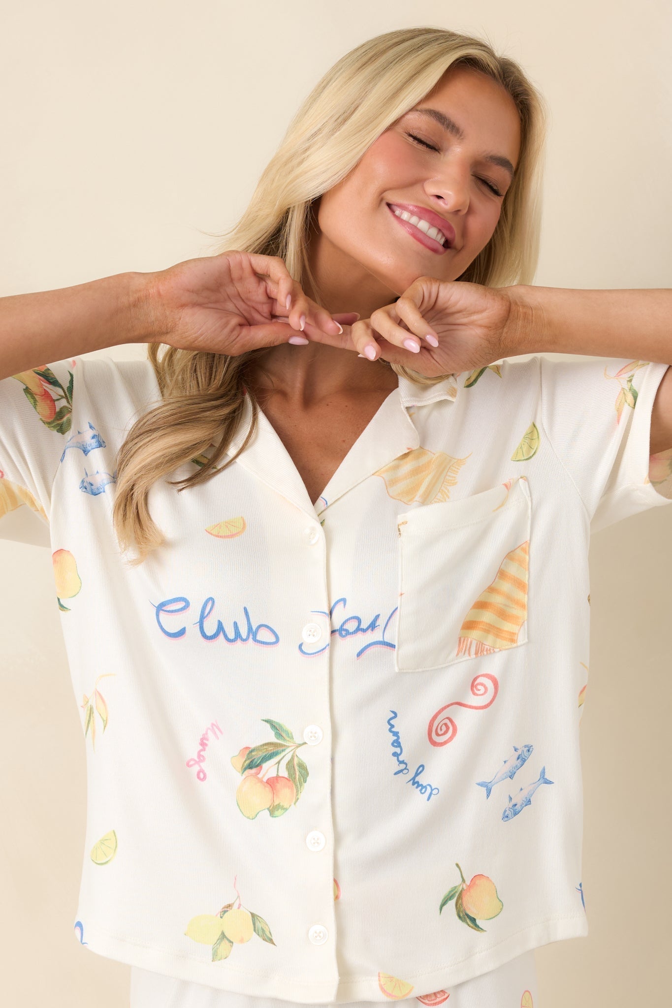 Women's Z Supply Vanilla Ice Beach Days Pajama Top | 95% Polyester & 5% Spandex 1