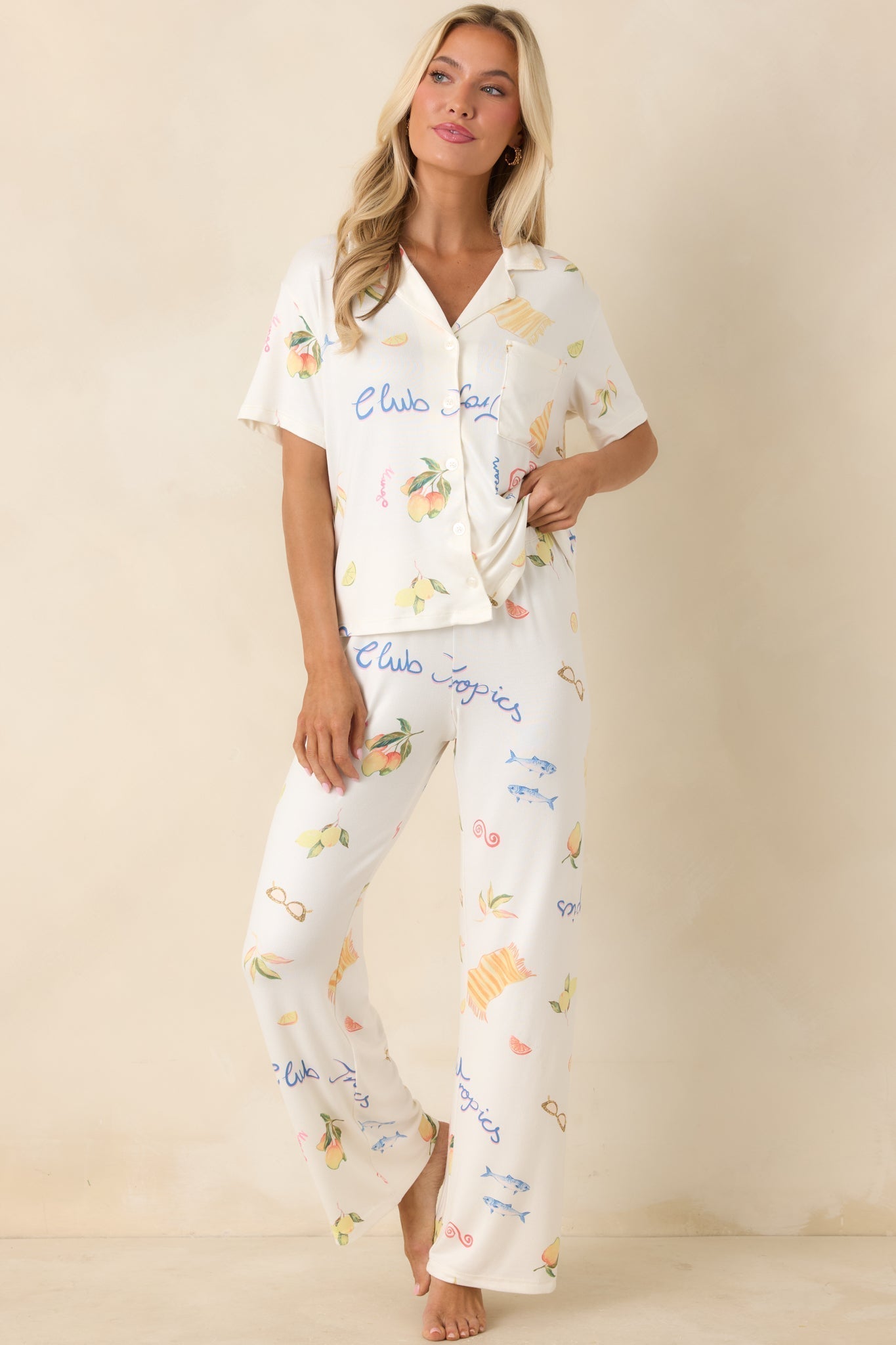 Women's Z Supply Vanilla Ice Beach Days Pajama Top | 95% Polyester & 5% Spandex 4